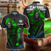 BlueJose Billiards Ball 8 Flame Reaper Skull American Flag Personalized Name & Team Name Shirt (4 Colors)