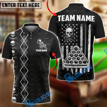 BlueJose Billiards Ball 8 Skull and Black Flag with Triangle Rack Customized Name, Team Name 3D Shirt