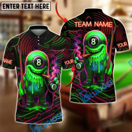 BlueJose Billiards 8 Ball Neon Monster Smoke Personalized Name, Team Name Unisex Shirt (4 Colors)