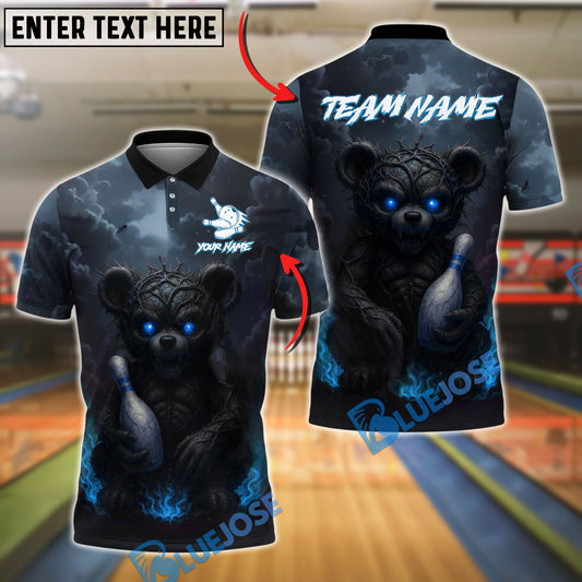 BlueJose Bowling And Pins Evil Teddy Bear with Bowling Pin Customized Name, Team Name 3D Shirt (4 Colors)