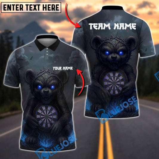 BlueJose Darts Evil Teddy Bear with Dartboard Customized Name, Team Name 3D Shirt (4 Colors)