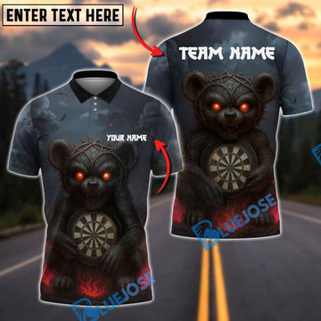 BlueJose Darts Evil Teddy Bear with Dartboard Customized Name, Team Name 3D Shirt (4 Colors)