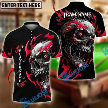 BlueJose Billiards Ball 8 Flame Skull Personalized Name Shirt (4 Colors)