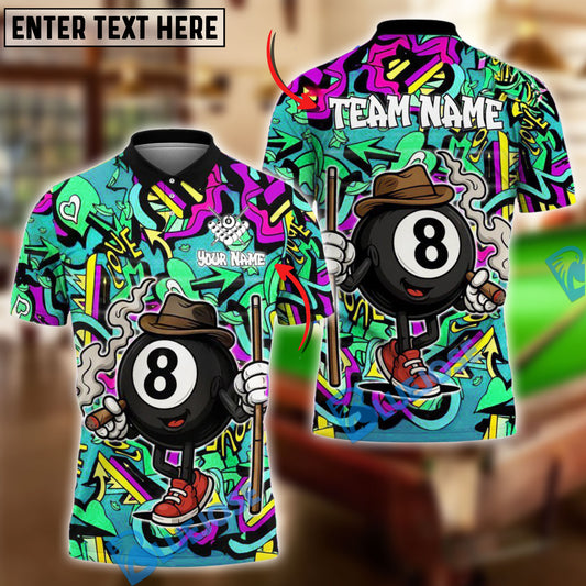 BlueJose Billiards Ball 8 Pool Graffiti Pattern Personalized Name Shirt (4 Colors)