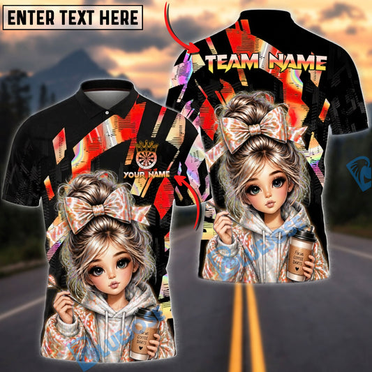 BlueJose Darts Holographic Hoodie Girl Coffee Lover Style Personalized Name, Team Name Unisex Shirt (4 Colors)
