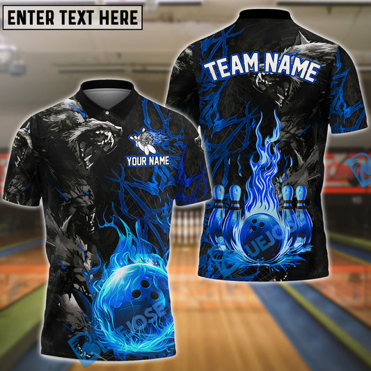 BlueJoses Bowling And Pins Flame Wolf Multicolor Customized Name 3D Shirt ( 4 Colors )