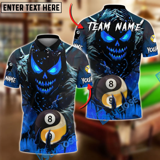BlueJose Billiards Ball 8&9 Yin And Yang Flame Skull Personalized Name, Team Name Unisex Shirt (4 Colors)