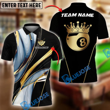 BlueJose Billiards Ball 8 Black Gold Crown Personalized Name Shirt (4 Colors)