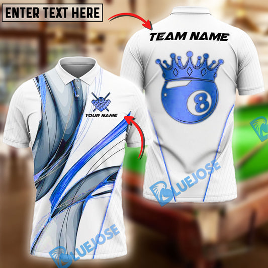 BlueJose Billiards Ball 8 White Gold Crown Personalized Name Shirt (4 Colors)