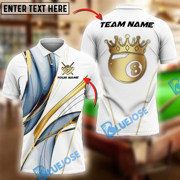 BlueJose Billiards Ball 8 White Gold Crown Personalized Name Shirt (4 Colors)
