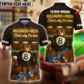 BlueJose Billiards Ball 8 Beer Crown Pool Tee Funny Bar Player Personalized Name, Team Name Unisex Shirt