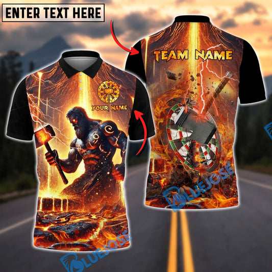 BlueJose Darts Fantasy Warrior Thunder Hammer Personalized Name, Team Name Shirt (6 Colors)