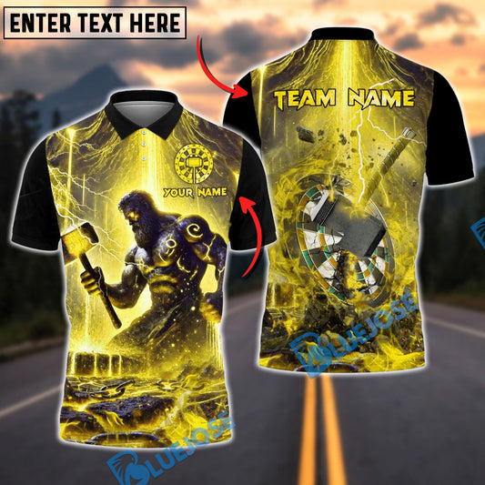 BlueJose Darts Fantasy Warrior Thunder Hammer Personalized Name, Team Name Shirt (6 Colors)