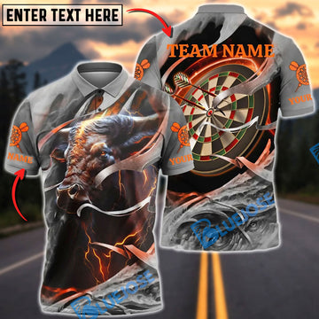 BlueJose Darts Flaming Bull Dartboard Customized Name, Team Name 3D Shirt (4 Colors)