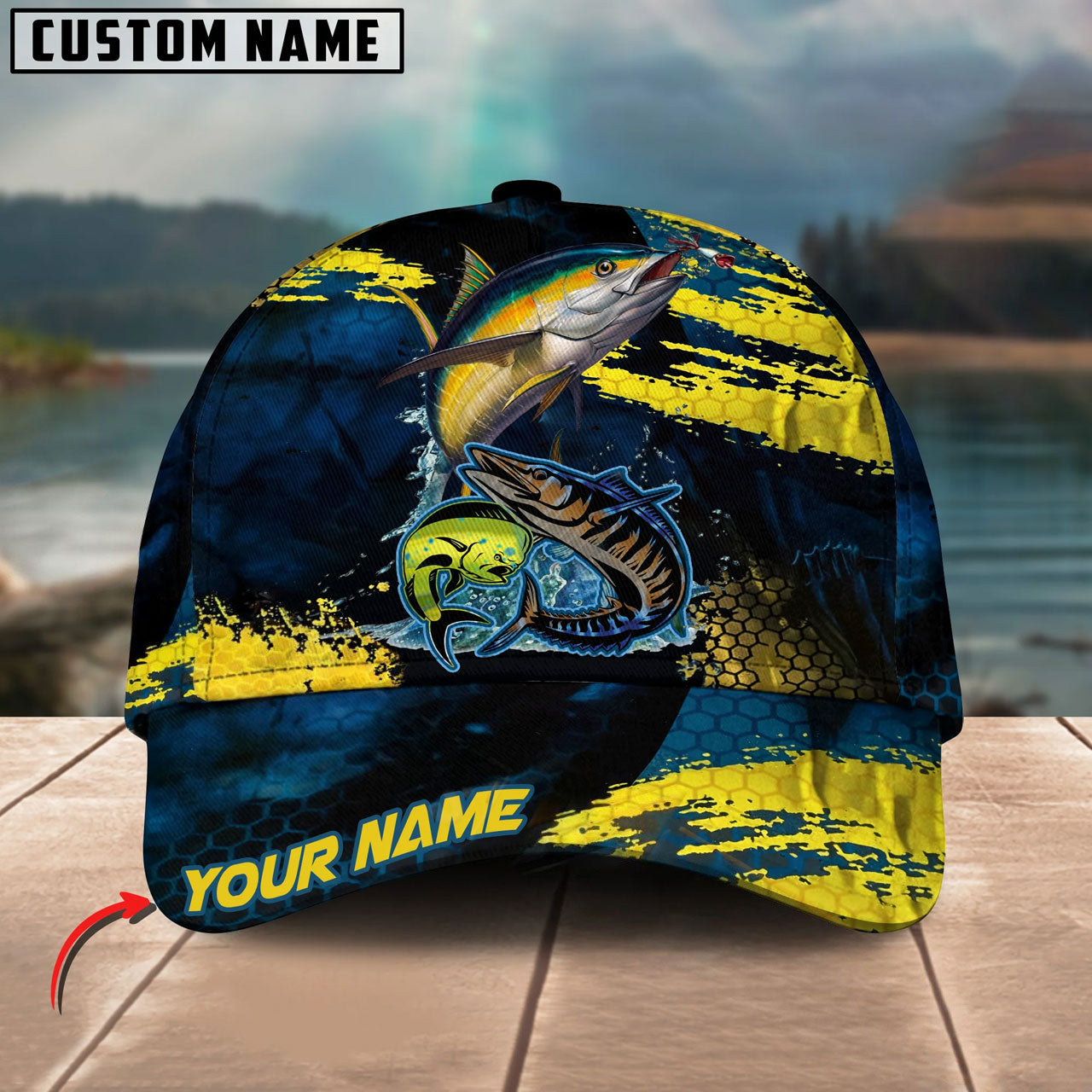 BlueJose Mahi-Mahi, Wahoo, Tuna Fishing Sport Personalized Cap
