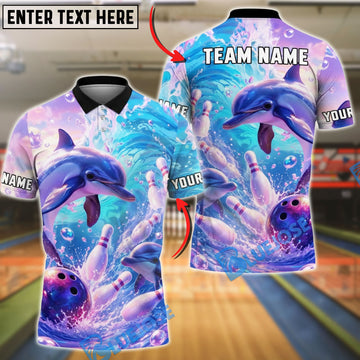 BlueJose Bowling And Pins Splash Art Dolphin Colorful Customized Name, Team Name 3D Shirt