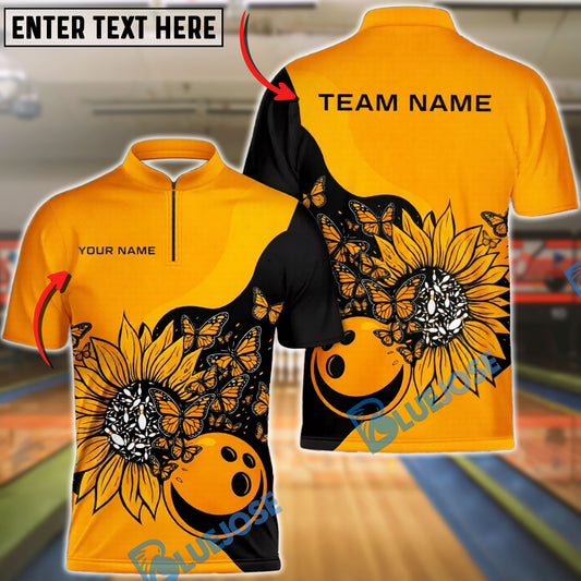 BlueJose Bowling Radiant Sunflower Butterfly Bloom Customized Name, Team Name 3D Shirt