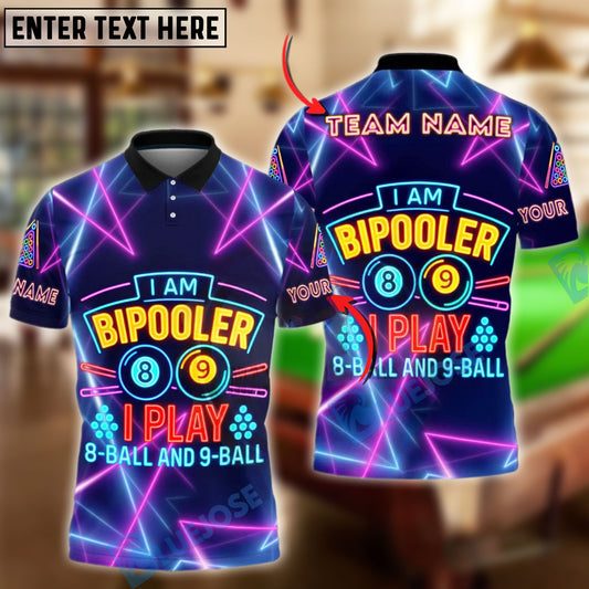BlueJose Billiards BiPooler 8-Ball & 9-Ball Neon Customized Name, Team Name 3D Shirt