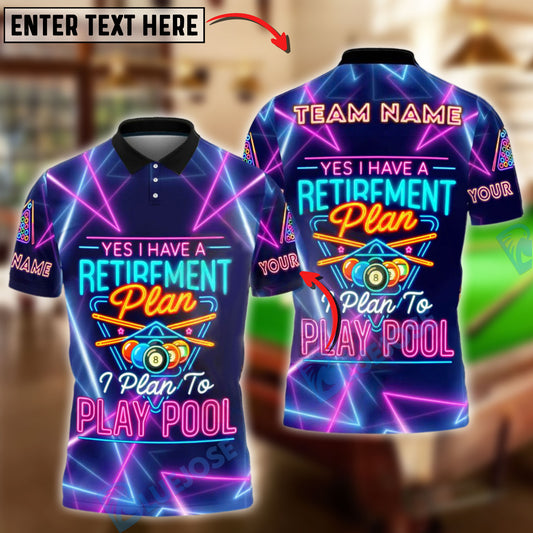 BlueJose Billiards Retirement Plan Play Pool Neon Customized Name, Team Name 3D Shirt