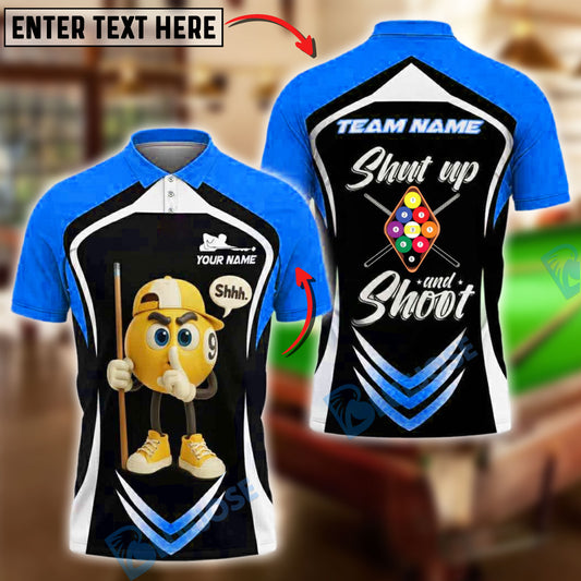 BlueJose Billiards 9-Ball Pool Shut Up and Shoot Personalized Name, Team Name Unisex Shirt (4 Colors)