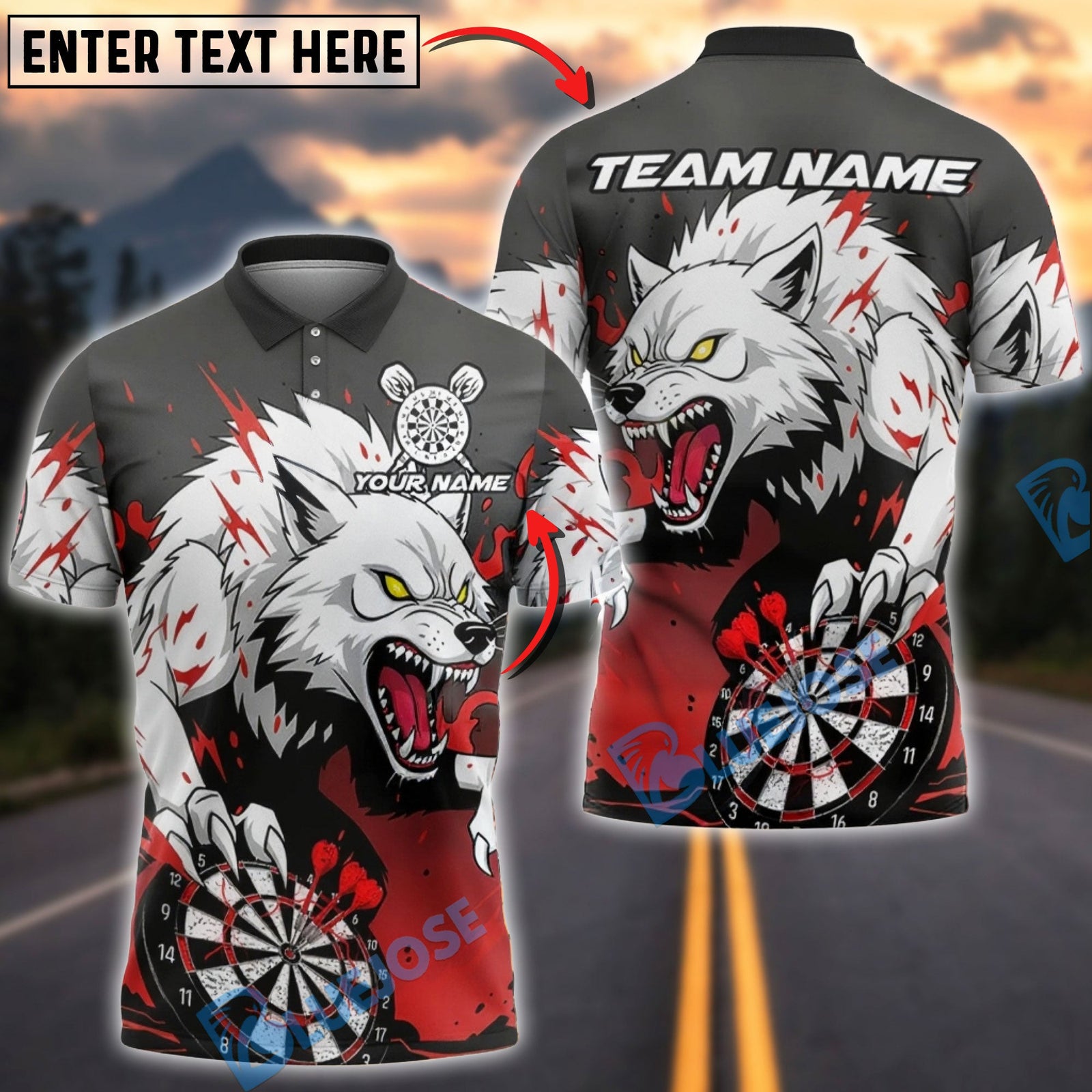 BlueJose Darts Fierce Wolf Dartboard Multicolor Options Personalized Name Shirt (4 Colors)