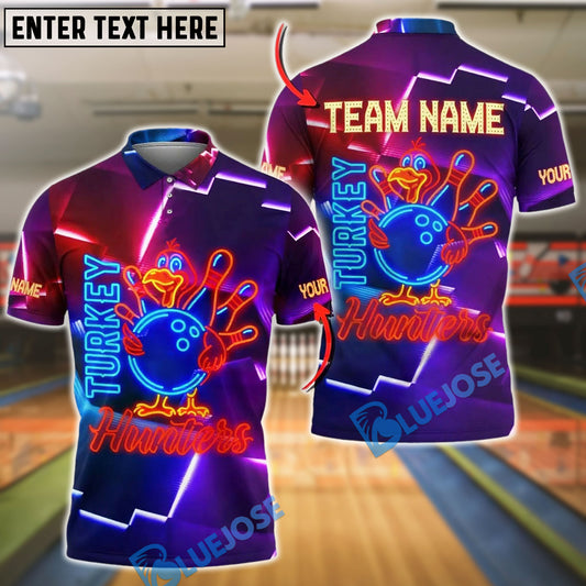 BlueJose Bowling Funny Turkey Neon Style Personalized Name, Team Name 3D Shirt