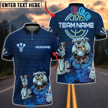 BlueJose Darts Bulldog Neon Personalized Name, Team Name Unisex Shirt (4 Colors)
