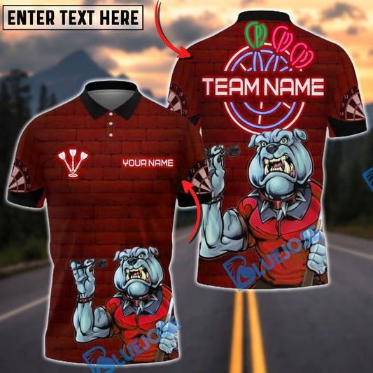 BlueJose Darts Bulldog Neon Personalized Name, Team Name Unisex Shirt (4 Colors)