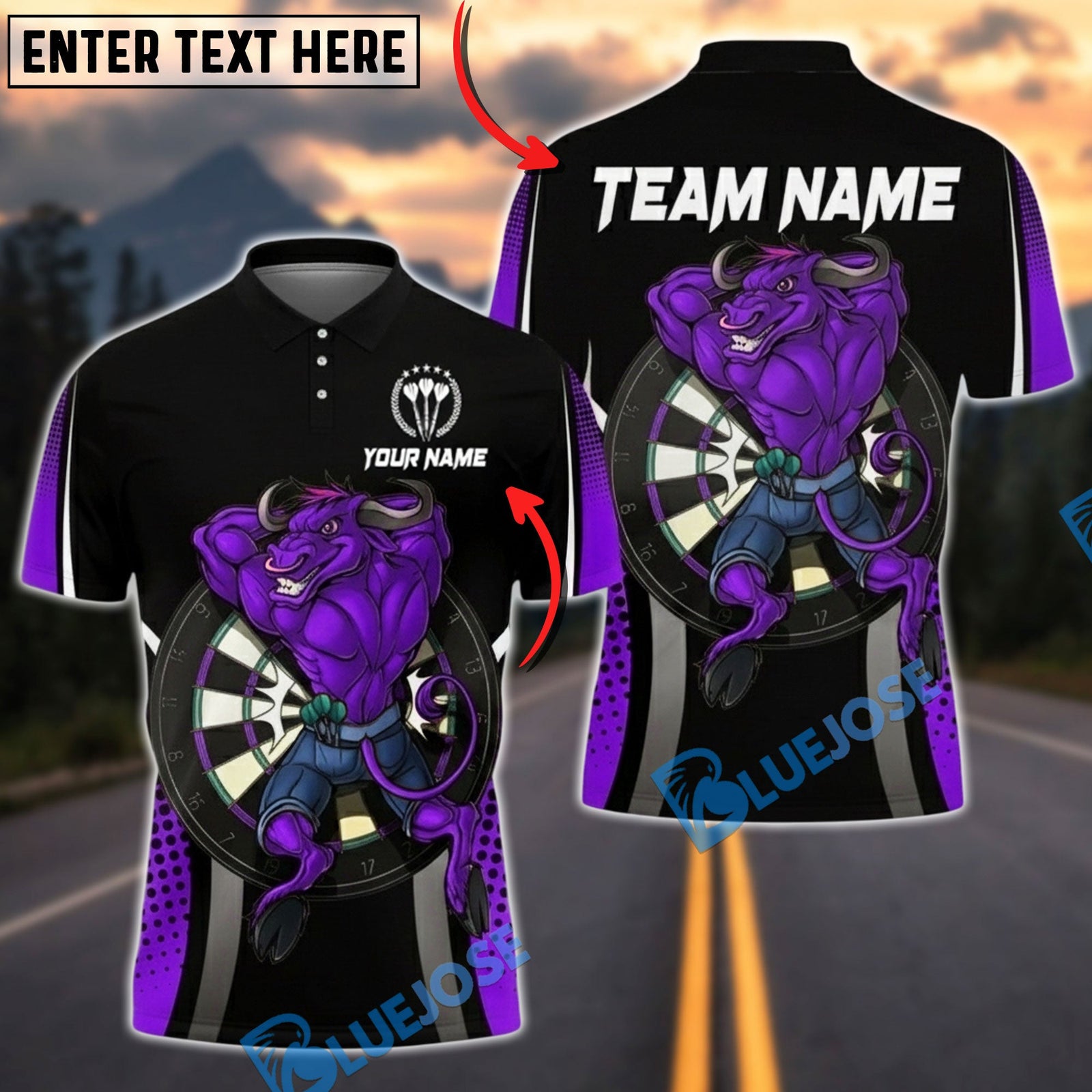 BlueJose Darts Bull Strength Personalized Name, Team Name Unisex Shirt (4 Colors)