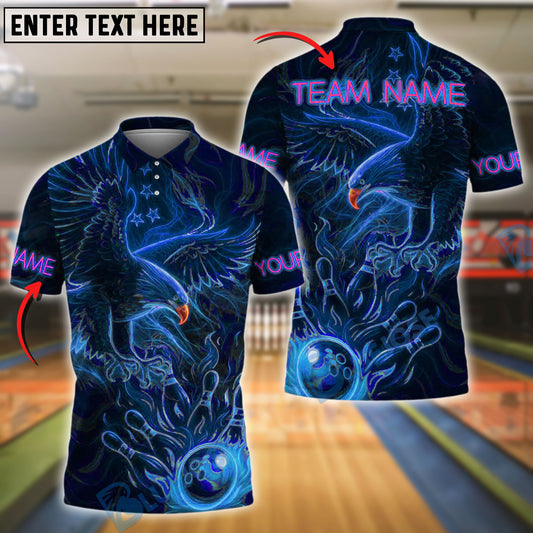 BlueJose Bowling And Pins Eagle Neon Style Customized Name, Team Name 3D Shirt (4 Colors)