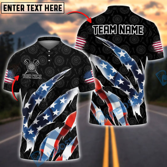 BlueJose Darts Patriotic Scratch Personalized Name, Team Name Shirt (2 Colors)