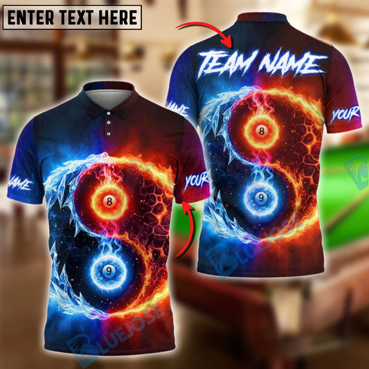 BlueJose Billiards Fire & Ice Ball 8&9 Personalized Name Shirt (4 Colors)
