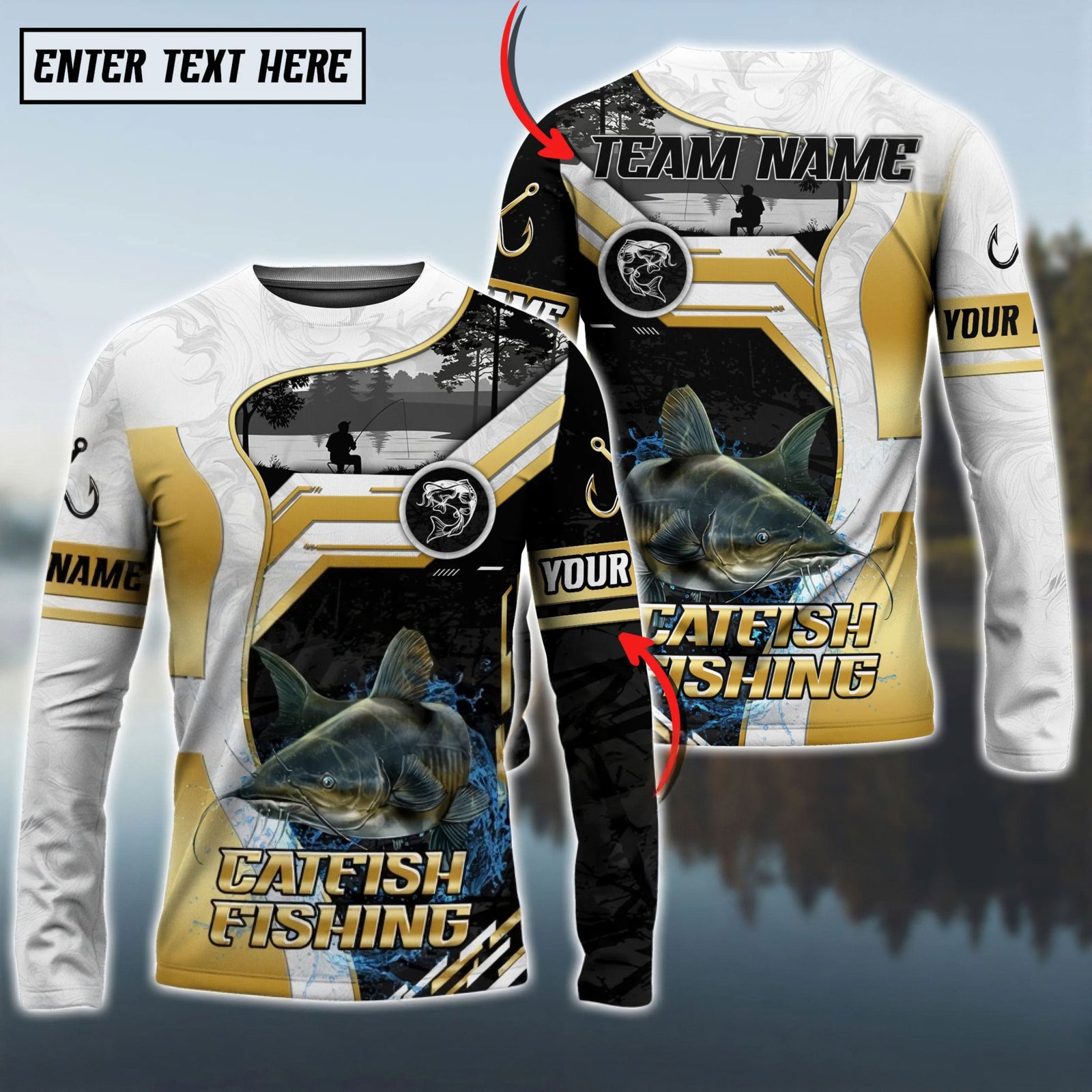 Bluejose Catfish Fishing Angler Gold White Custom Name & Team Name 3D Shirts