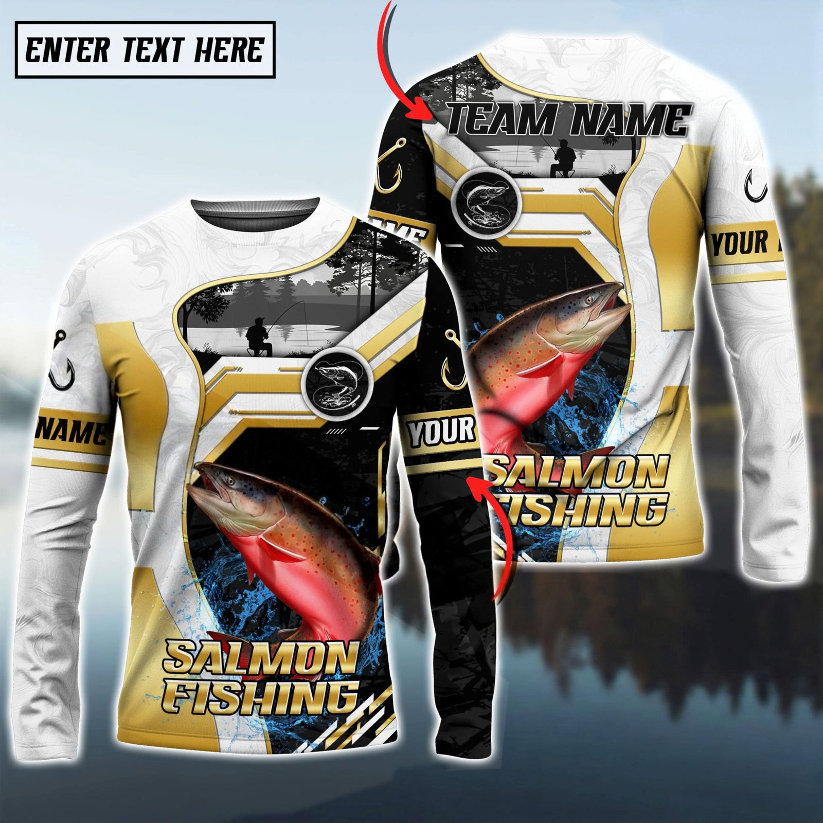 Bluejose Salmon Fishing Angler Gold White Custom Name & Team Name 3D Shirts