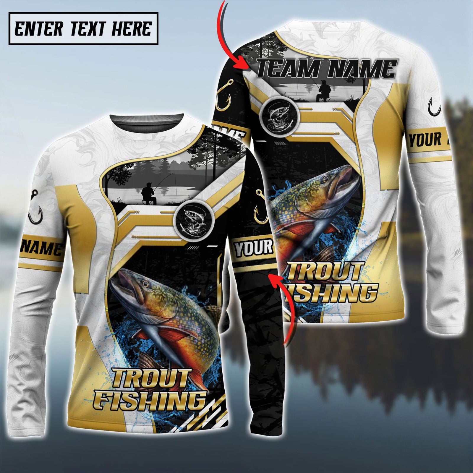 Bluejose Trout Fishing Angler Gold White Custom Name & Team Name 3D Shirts