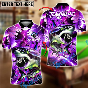 BlueJose Billiards 8-Ball Lightning Shark Personalized Name Shirt (4 Colors)