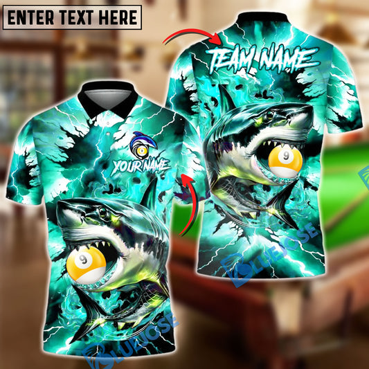 BlueJose Billiards 9-Ball Lightning Shark Personalized Name Shirt (4 Colors)