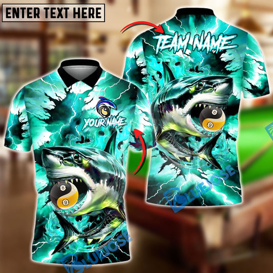 BlueJose Billiards Yin-Yang 8 & 9 Ball Lightning Shark Personalized Name Shirt (4 Colors)