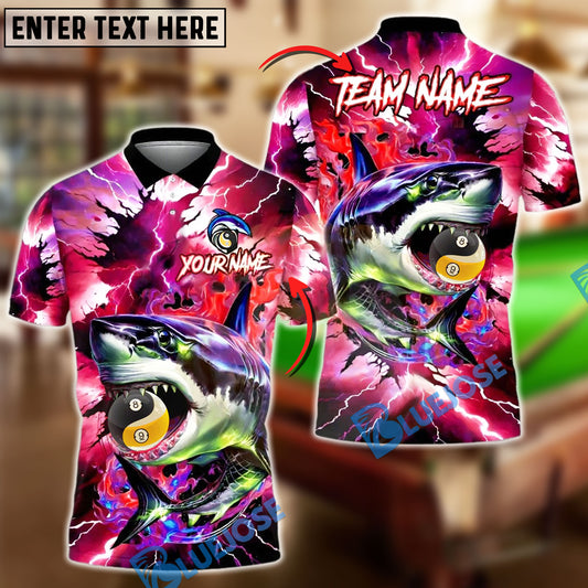 BlueJose Billiards Yin-Yang 8 & 9 Ball Lightning Shark Personalized Name Shirt (4 Colors)