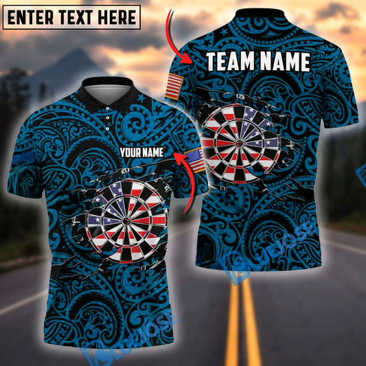 BlueJose Darts Patriotic Dartboard With Tribal Pattern Personalized Name, Team Name Shirt (4 Colors)