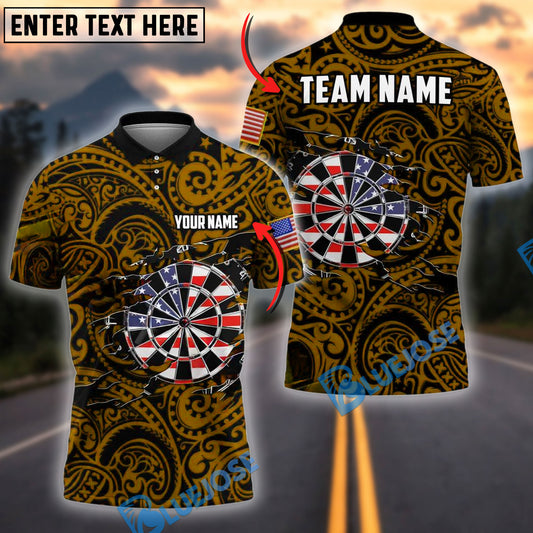 BlueJose Darts Patriotic Dartboard With Tribal Pattern Personalized Name, Team Name Shirt (4 Colors)