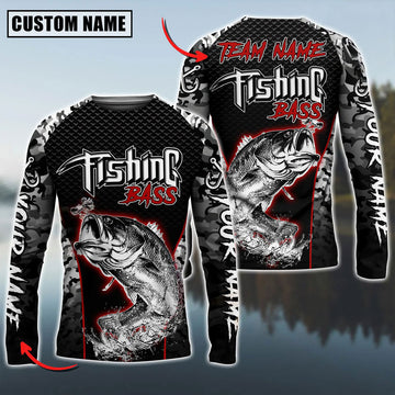Bluejose Bass Fishing Aggressive Red Splash Camo Pattern Sport Custom Name & Team Name 3D Shirts