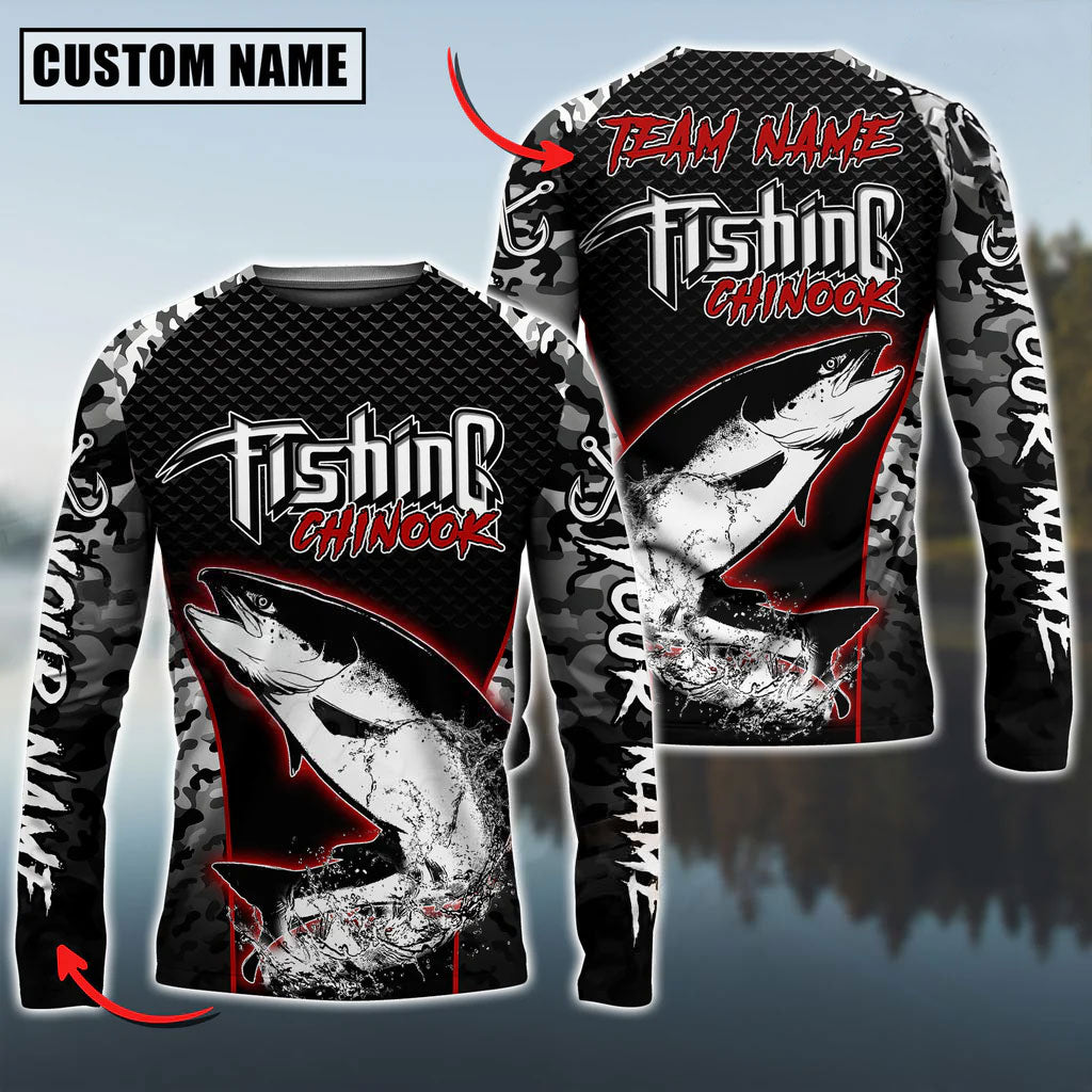 Bluejose Chinook Fishing Aggressive Red Splash Camo Pattern Sport Custom Name &amp; Team Name 3D Shirts