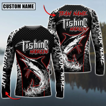 Bluejose Marlin Fishing Aggressive Red Splash Camo Pattern Sport Custom Name & Team Name 3D Shirts