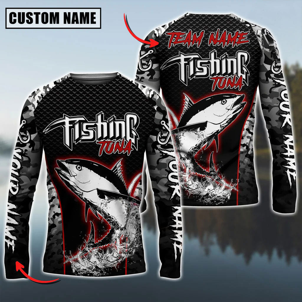 Bluejose Tuna Fishing Aggressive Red Splash Camo Pattern Sport Custom Name &amp; Team Name 3D Shirts
