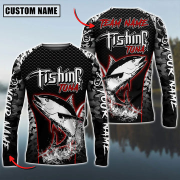 Bluejose Tuna Fishing Aggressive Red Splash Camo Pattern Sport Custom Name & Team Name 3D Shirts