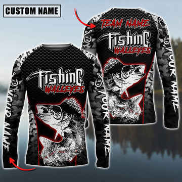 Bluejose Walleye Fishing Aggressive Red Splash Camo Pattern Sport Custom Name & Team Name 3D Shirts