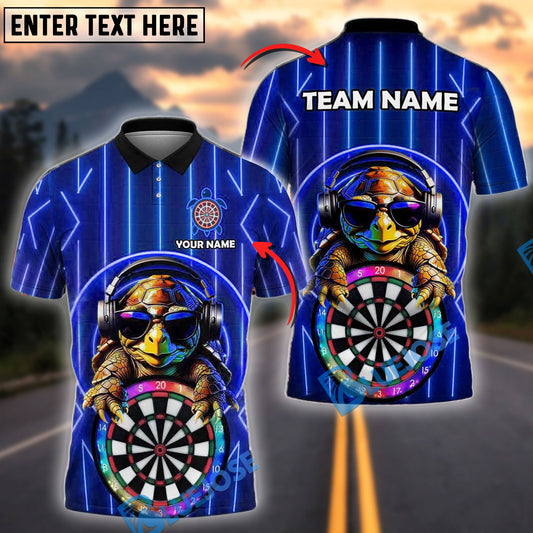 BlueJose Darts Turtle Neon Vibes Personalized Name, Team Name Shirt (4 Colors)