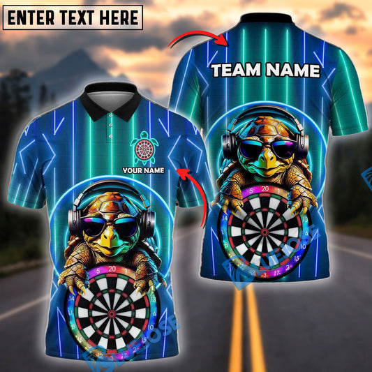 BlueJose Darts Turtle Neon Vibes Personalized Name, Team Name Shirt (4 Colors)