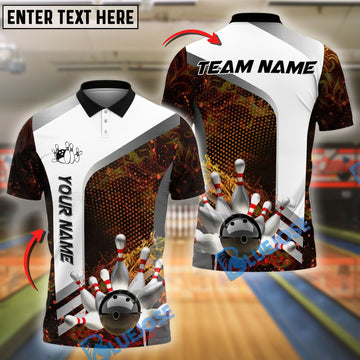 BlueJose Bowling And Pins Explosion Flame Lightning Customized Name, Team Name 3D Shirt (4 Colors)